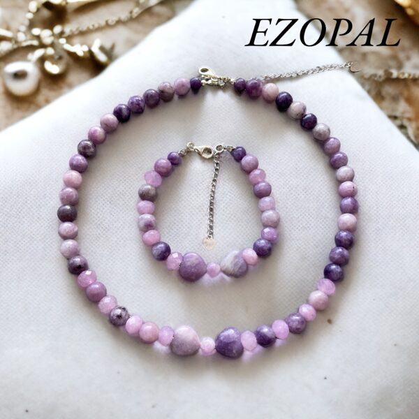 Lepidolith- Amethyst-Kunzit Schmuckset